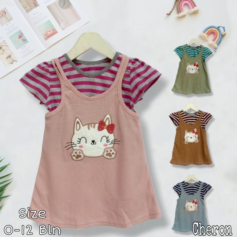 CHERON 23772 - Overall Rok Bayi Perempuan Lucu Overal Ripped Dress Baby Newborn Cewek Usia 0 Sampai 
