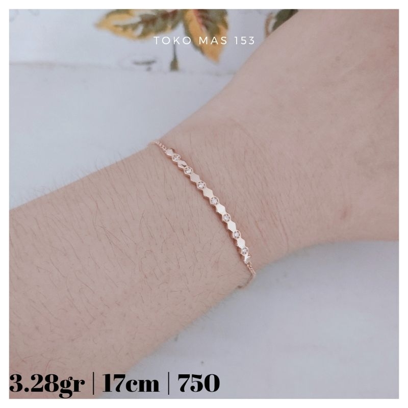 WAJIB TANYA STOK Realpict Gelang Rantai Serut plat mata 7 Emas Asli Kadar 750