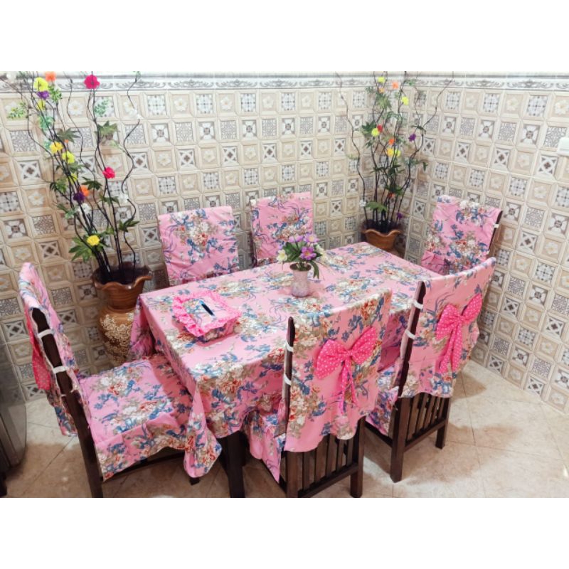 Sarung Meja Makan Full Set 6 Kursi