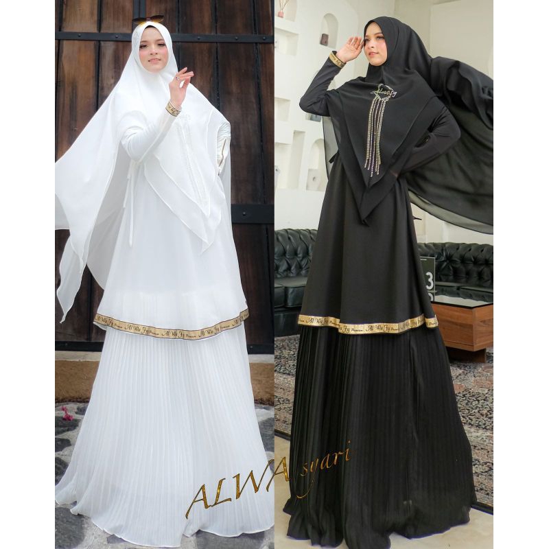 GAMIS / ABAYA CERUTY HITAM PUTIH ALWA SYARI by Alwafy