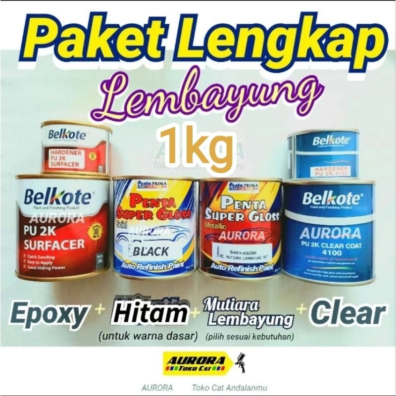 PAKET HITAM LEMBAYUNG penta super glos Dasaran Hitam 1kg | epoxy belkote + hitam + lembayung + clear