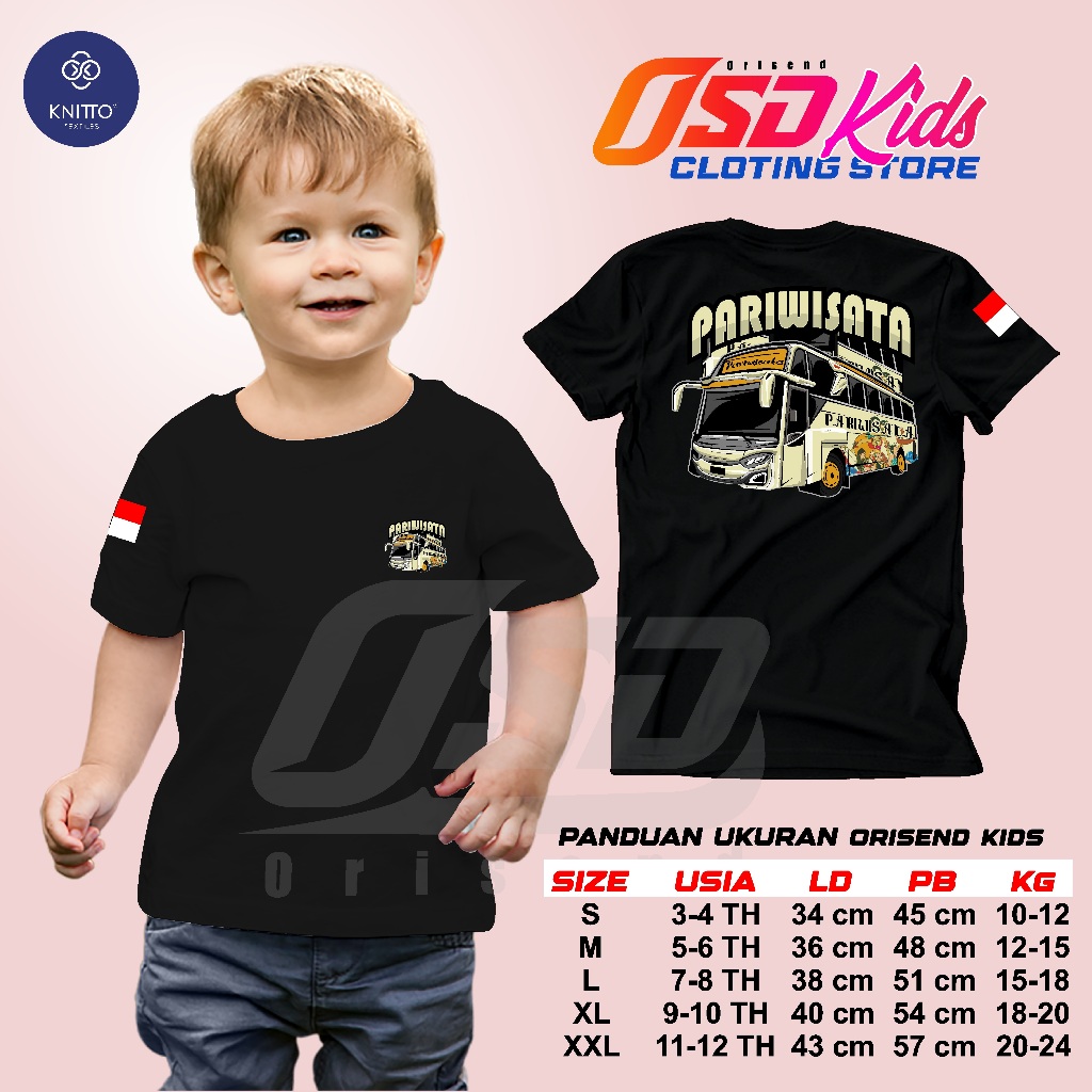 Orisend Kaos Anak Motif Bus Pariwisata Bahan Katun Tebal Adem