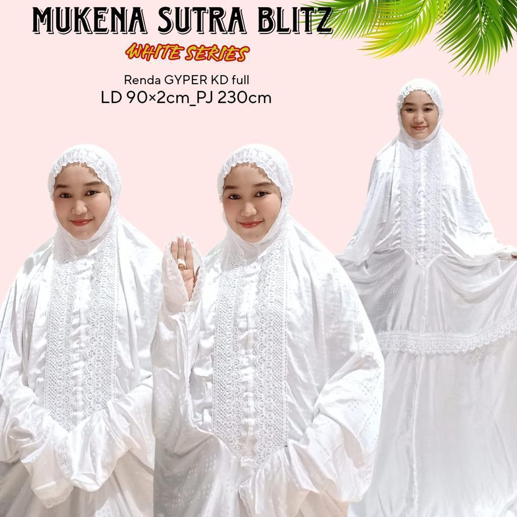 Mukena Terusan /Lajuran Sutra Blits Putih Polos Jumbo