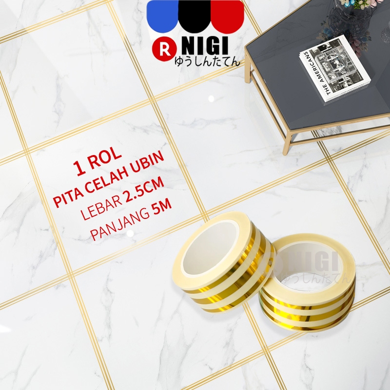 NIGI 50M Stiker Emas Stiker Lantai Keramik Stiker Pembatas Keramik Emas