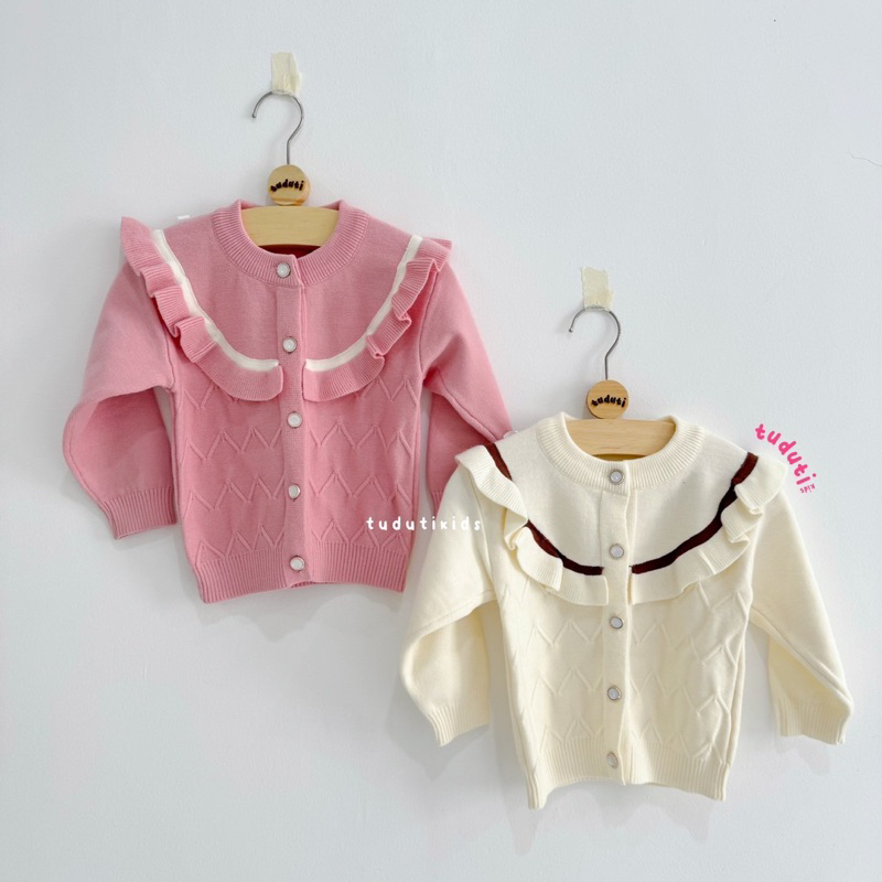 TUDUTIKIDS - JARIM CARDI | Baby Cardigan Kids Premium Halus Motif Polos Plain Warna Pink Putih Broke