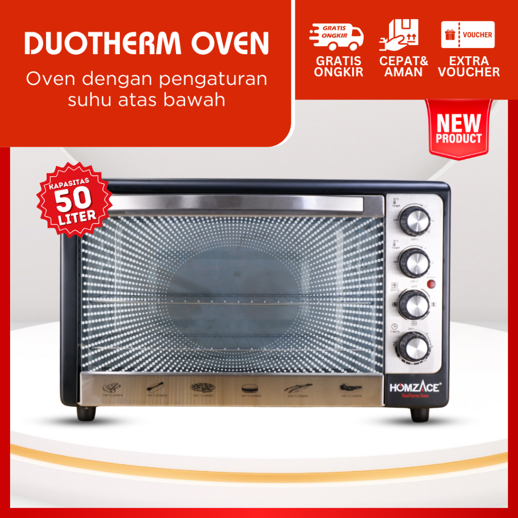 DUOTERM Oven Listrik Besar 50L Dengan Teknologi Pengaturan Suhu Atas Dan Bawah Pemanggang Roti Elekt