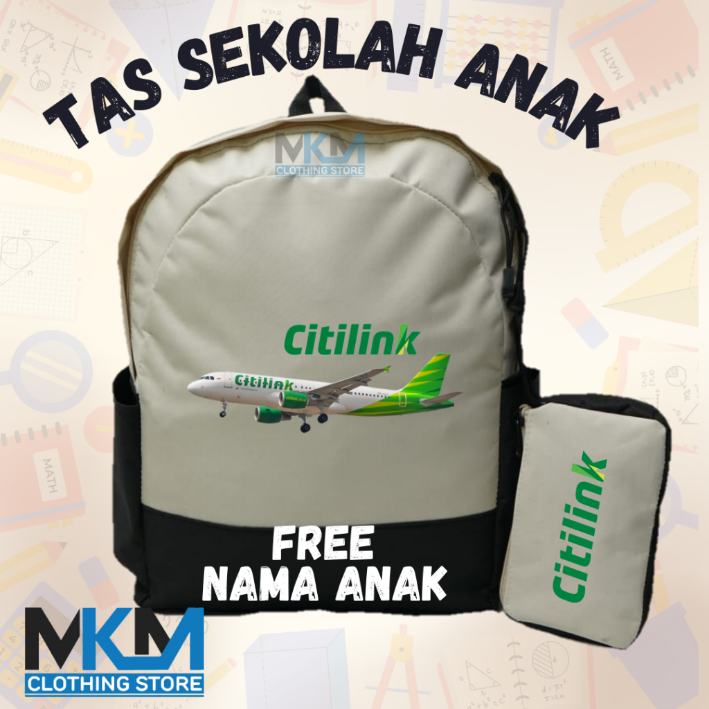 Tas Anak Pesawat Citilink I Tas Anak Sekolah dan Tempat Pensil Custom Pesawat Citilink I Tas Ransel 