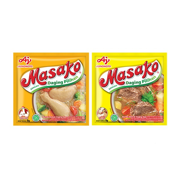 

Masako Bumbu Kaldu Penyedap Rasa Ayam | Sapi 8.5g x 12pcs