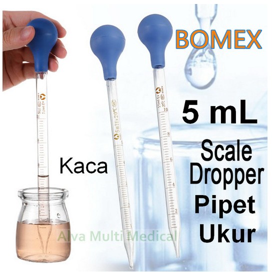 Pipet Ukur 5 mL / Maat Pipet Kaca / Drop Pipet 5 ML Dengan Bulb Karet / Dropper Pipette 5 mL Kaca