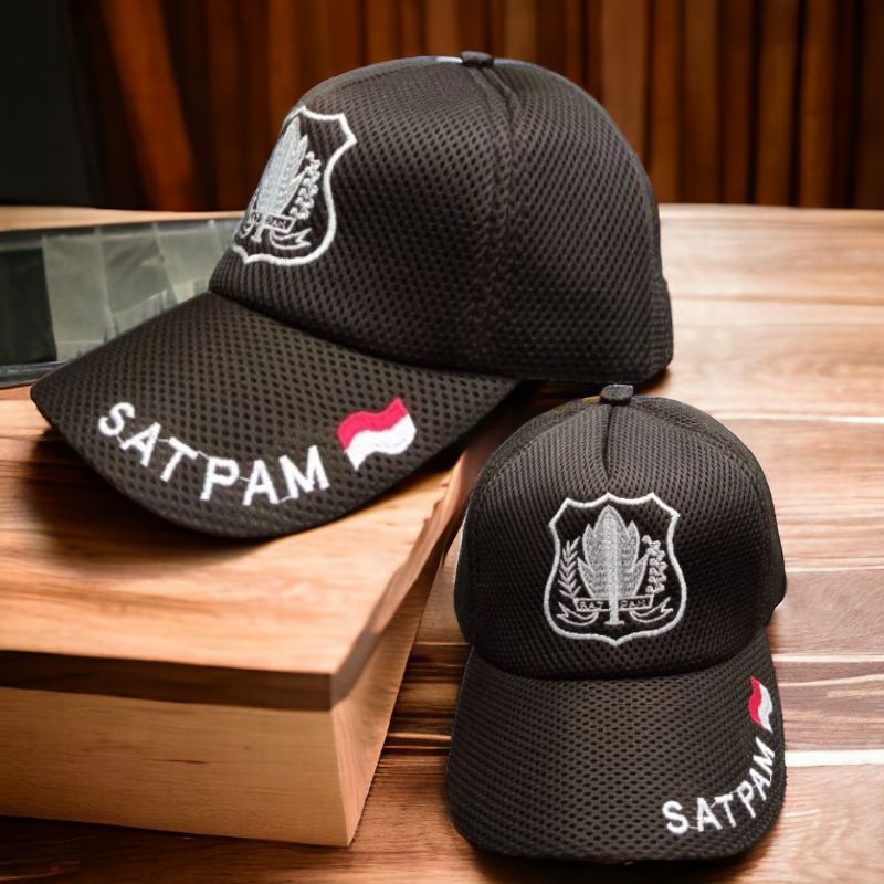 topi coklat satpam - topi jaring doublemess coklat satpam
