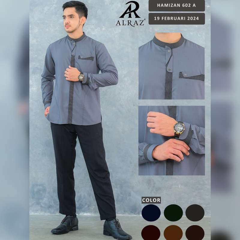 ALRAZ Baju Koko Pria Dewasa Cotton Premium Lengan Panjang Manset ~ Busana Muslim Pria Kemko Koko Alr