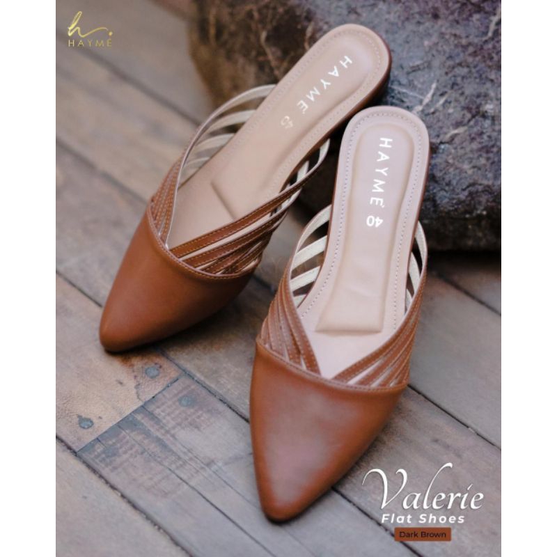 Valerie flat shoes warna dark brown