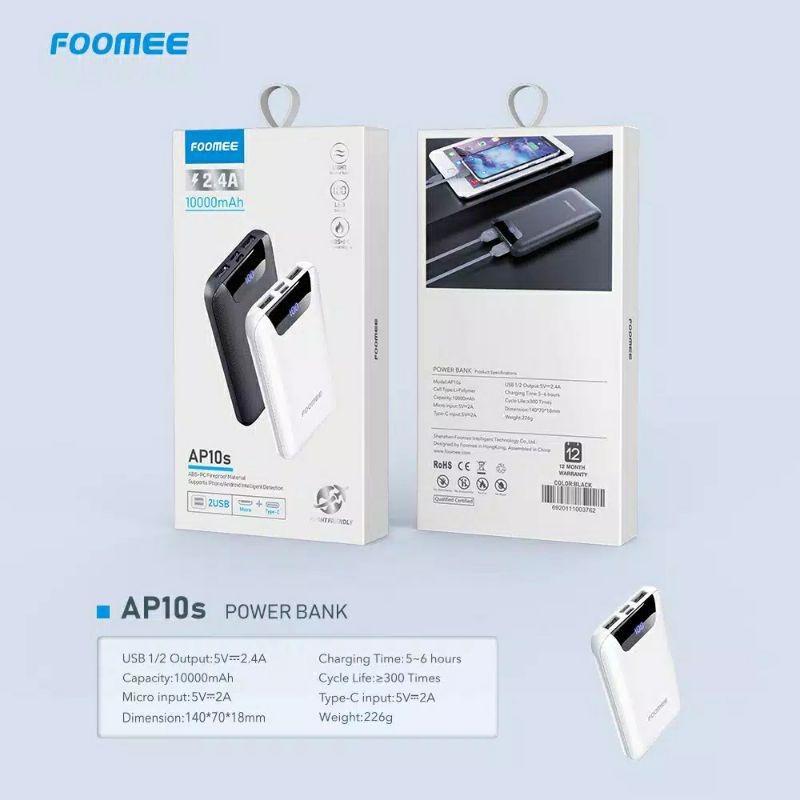 Powerbank 10000mAh LED Display Foomee AP10s