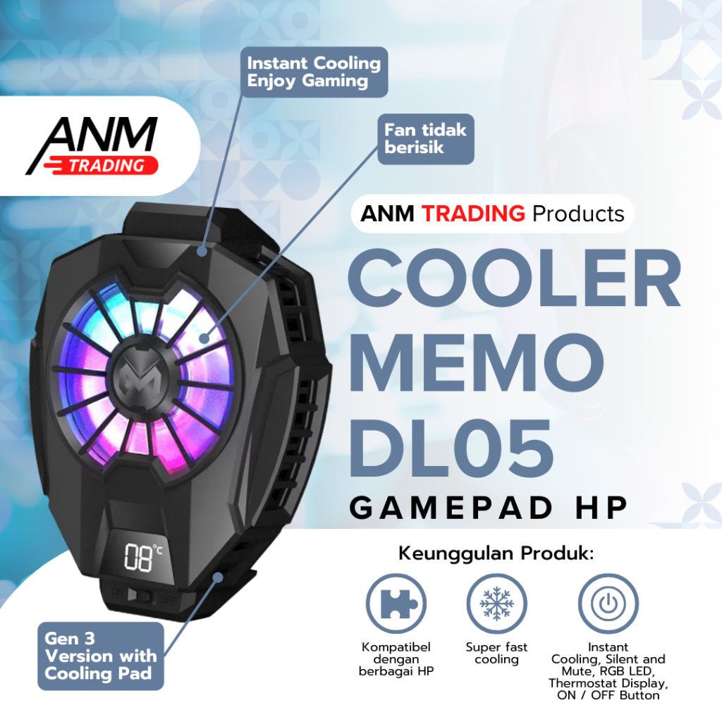 [ANM TRADING] Cooler Handphone MEMO DL05 Gaming Fan Cooler / Pendingin / Gamepad HP