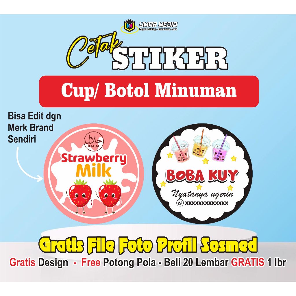 

Stiker Label Kemasan Bahan vynil glossy vinyl Anti Air Cutting Bulat atau persegi Cocok Untuk Cup Minuman dan Makanan