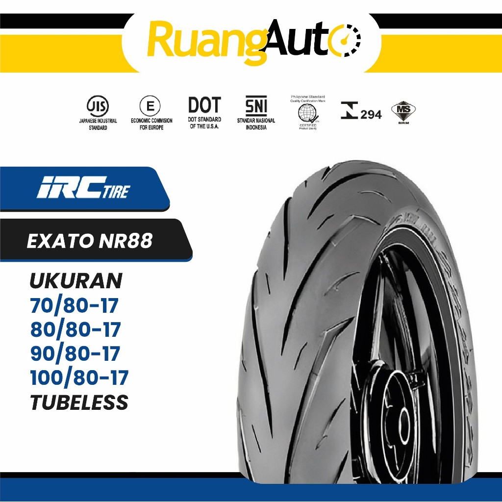 BAN MOTOR RING 17 IRC EXATO NR88 TUBELESS UKURAN | 70/80 | 80/80 | 90/80 | 100/80 | RING 17 | CBR | 