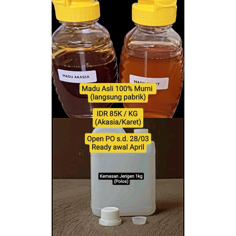 

Madu murni 100% Akasia 1kg & Madu murni 100% karet 1kg