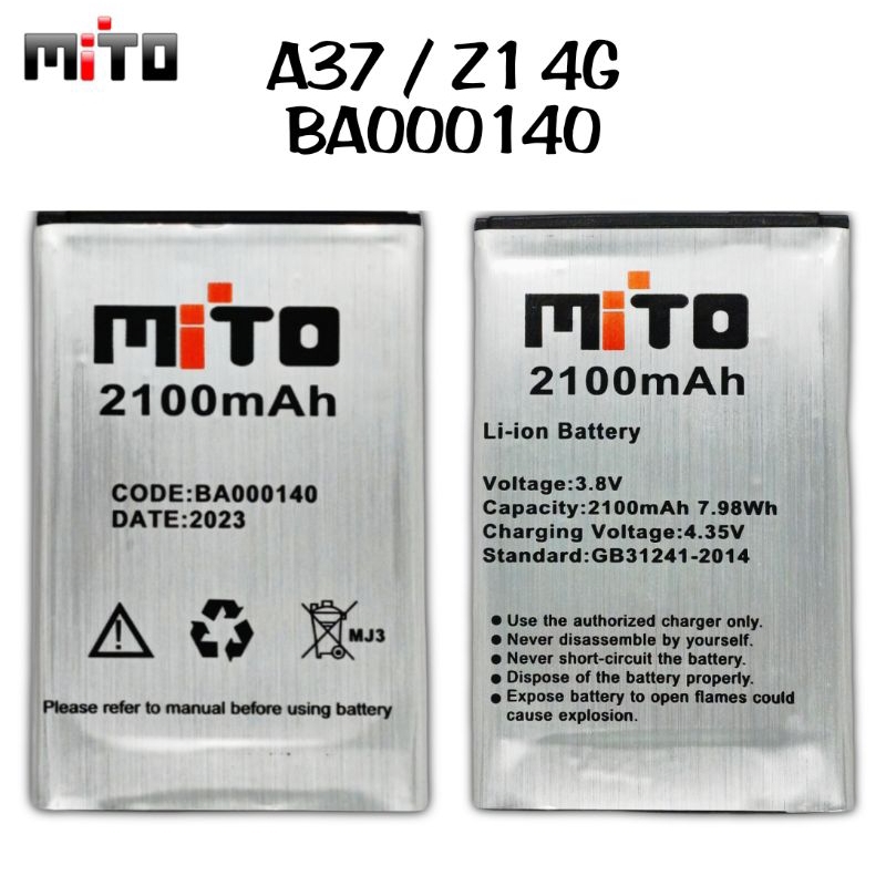 Baterai Mito BA00140 A37 Z1 4G BA-00140 BA000140 2100 mAh Battery Batre Batrai Btr