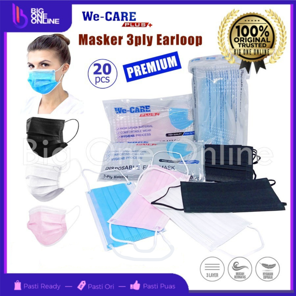 We-Care 3ply Pack isi 20 Pcs Masker Medis Premium, Masker Bedah Surgical 3 Lapis, Disposable Face Ma