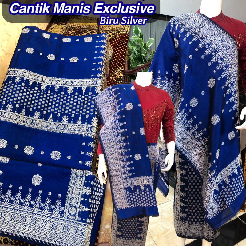 Songket Cantik Manis Exclusive Biru Silver /songket tenun asli palembang /ilham songket palembang