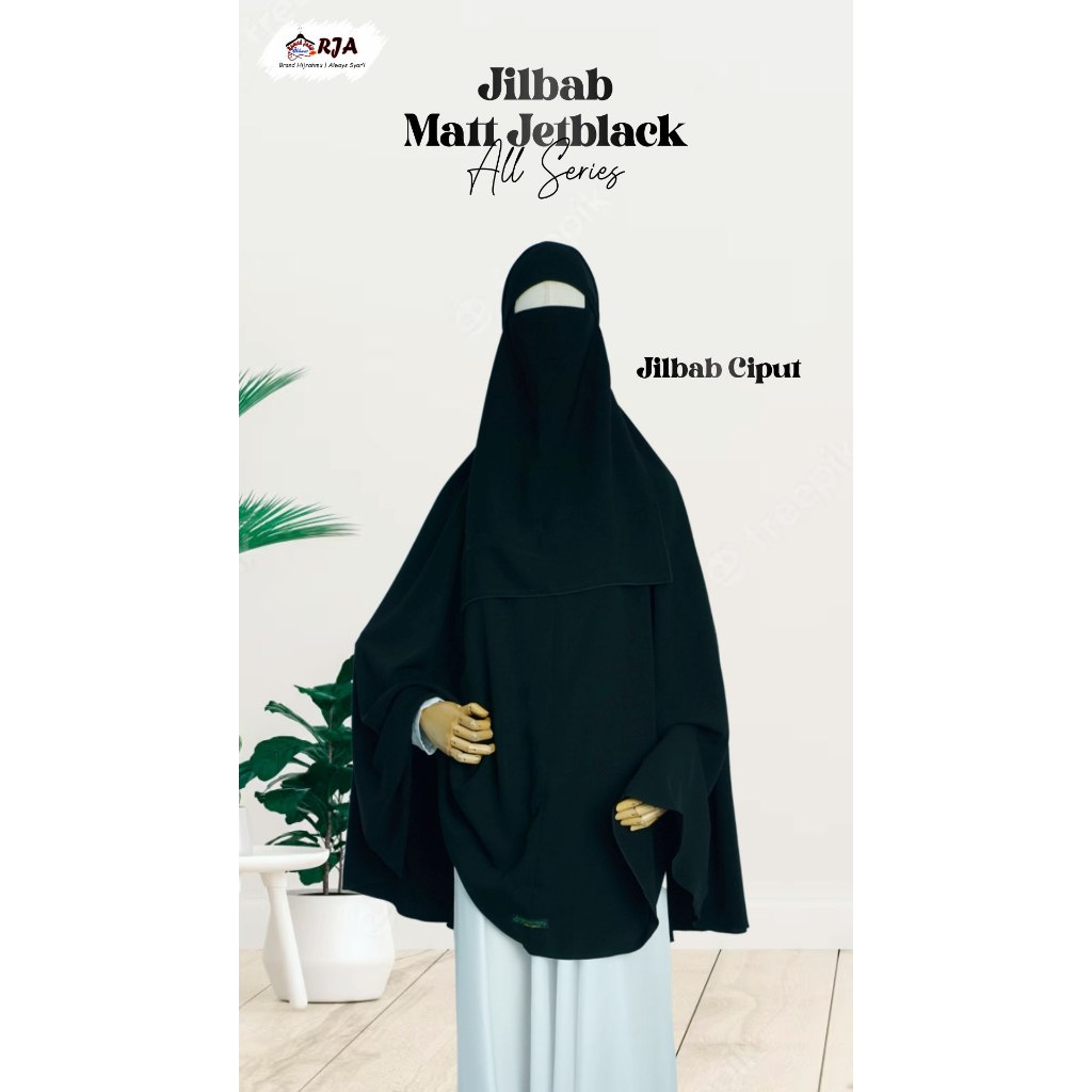 JILBAB CIPUT JETBLACK SET CADAR/KHIMAR JUMBO/KHIMAR JETBLACK PREMIUM/JILBAB SYAR'I HITAM  PEKAT