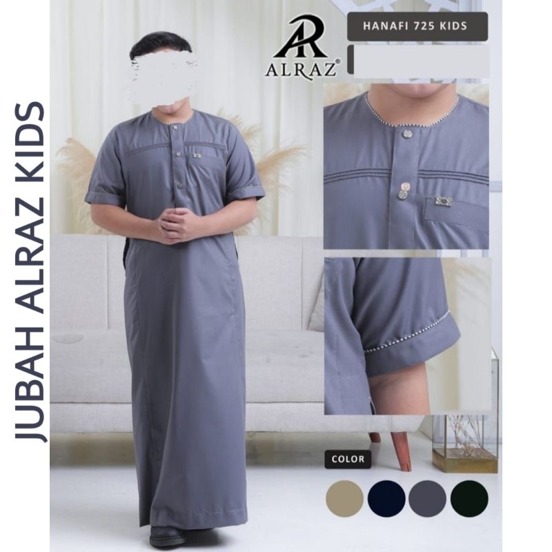 Jubbah Alraz Kids Junior Hanafi 725 Baju Gamis Pria Remaja Anak Modern Thobe Lengan Pendek Kerah Obl