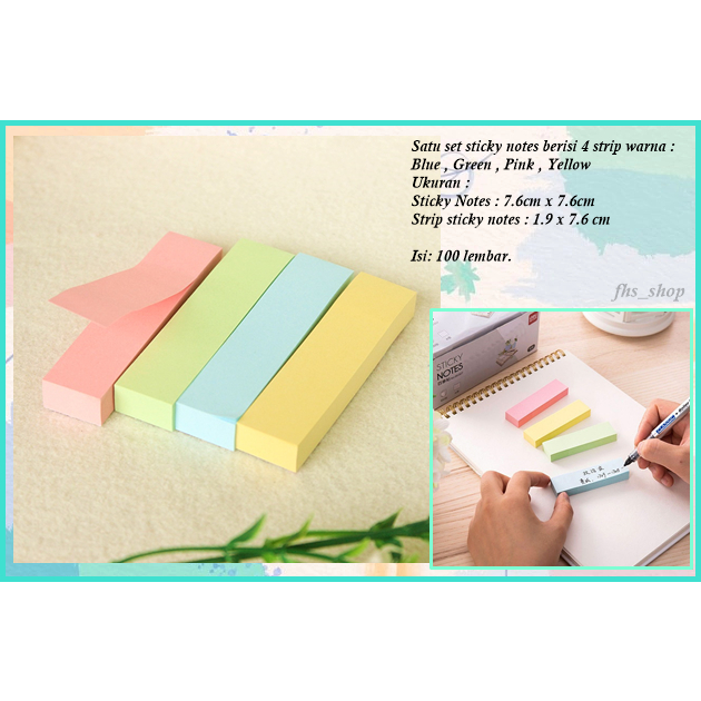 

100 pcs Sticky Note Polos Memo Tempel Sticky Notes 4 Warna Sticky Notes Aesthetic Sticky Notes Lucu