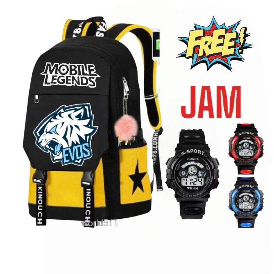 TAS SEKOLAH ANAK TK SD  TAS RANSL EVOS MOBILE LEGEND FREE FIREE GRATIS JAM