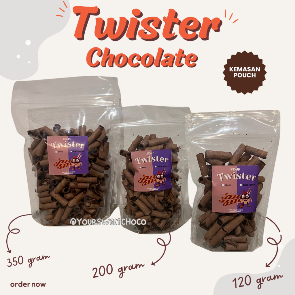 

DELFI TWISTER COKLAT CHOCO & BLACK VANILLA 200 GR (POUCH)