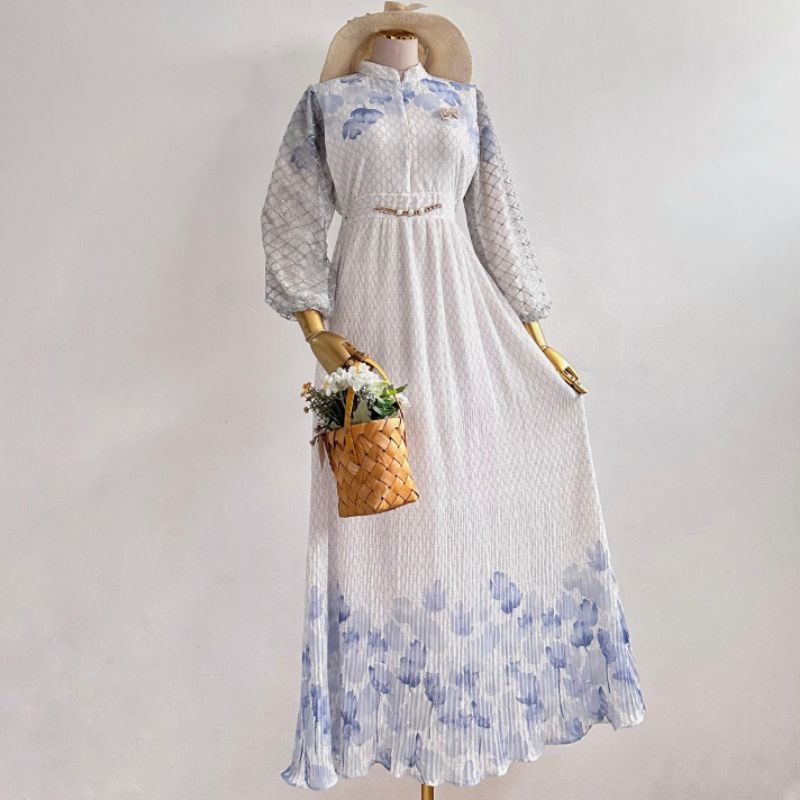 ELZIRA SOPHIA PLEATS MAXI DRESS LD 104 | GAMIS CERUTY PLISKET LIDI MIX BRUKAT | BEST SELLER CANDY LA