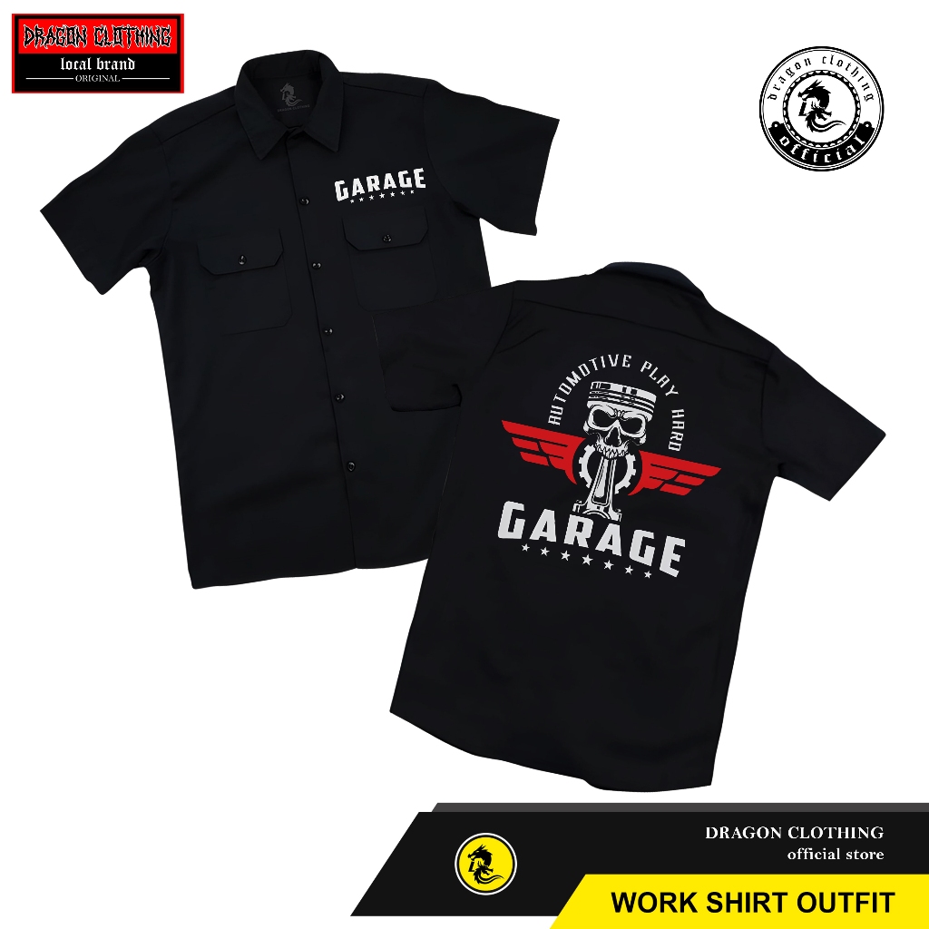 Kemeja Workshirt Pria GARAGE | Kemeja Mekanik Bengkel 100% Katun | DRAGON CLOTHING