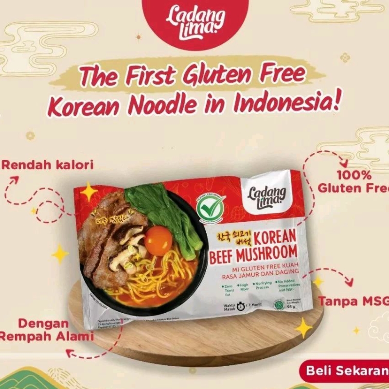 

Mie Korea Gluten Free - Mie Kuah Sehat -Korean Beef Mushroom Ladang Lima 94gr - Instant Korean Noodle
