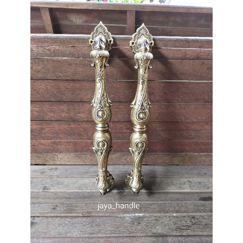 2 Pcs Handle Pintu Rumah Kuningan Antik Motif Telpon Ukir Uk 44 cm / Gagang Pintu Kuningan Antik Kla