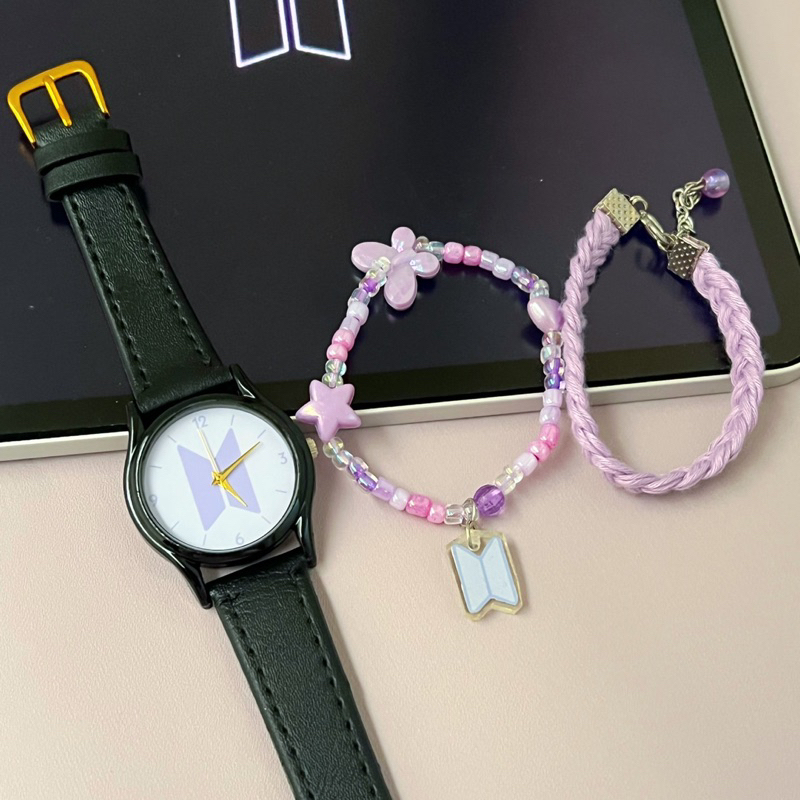 Jam tangan GELANG BTS purple logo new edt manik bracelet / GELANG MANIK BTS /GELANG BTS