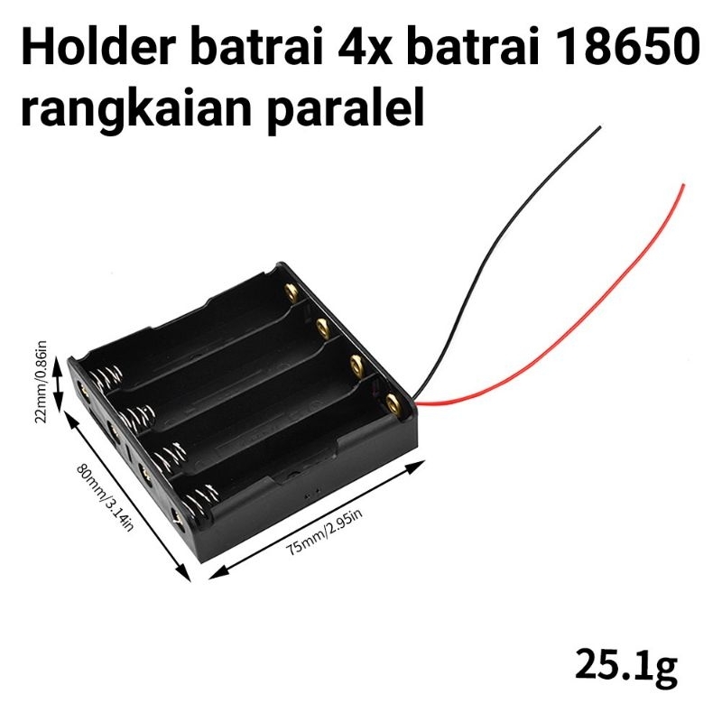 HOLDER 4x BATRAI 18650 PARALEL
