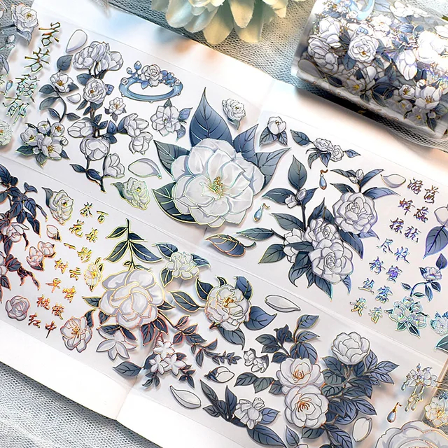 

Stickers Tape 2 meter/Roll - Camellia Retro Style PET Transparent