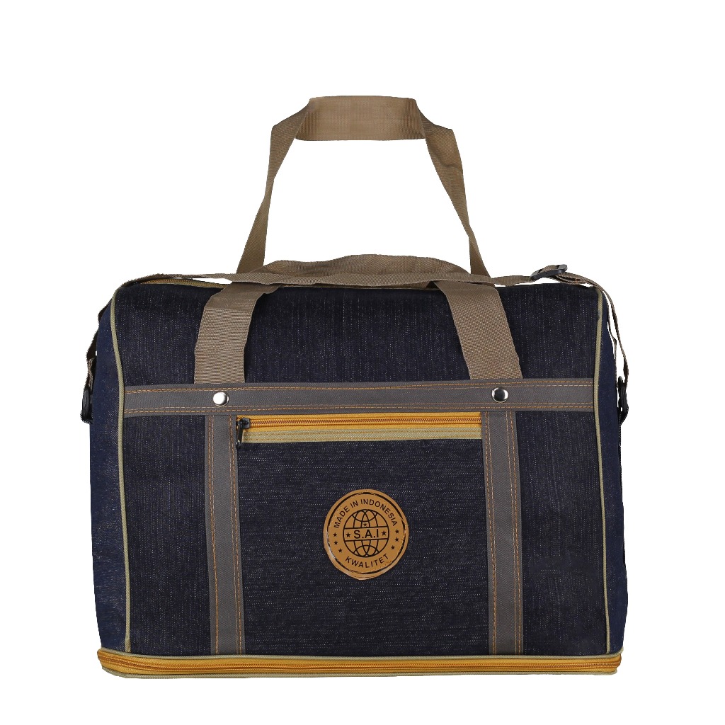 Tas Travel Jeans Bahan Denim Tebal Travel Bag Mudik Piknik Bisa Custom Logo Termurah Tas Duffel Polo