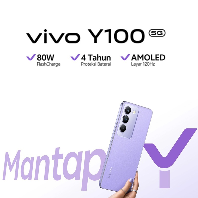 Vivo Y100 5G  8GB+8GB Extended RAM 256GB ROM 80W NFC Garansi Resmi Original Handphone terbaru 2024