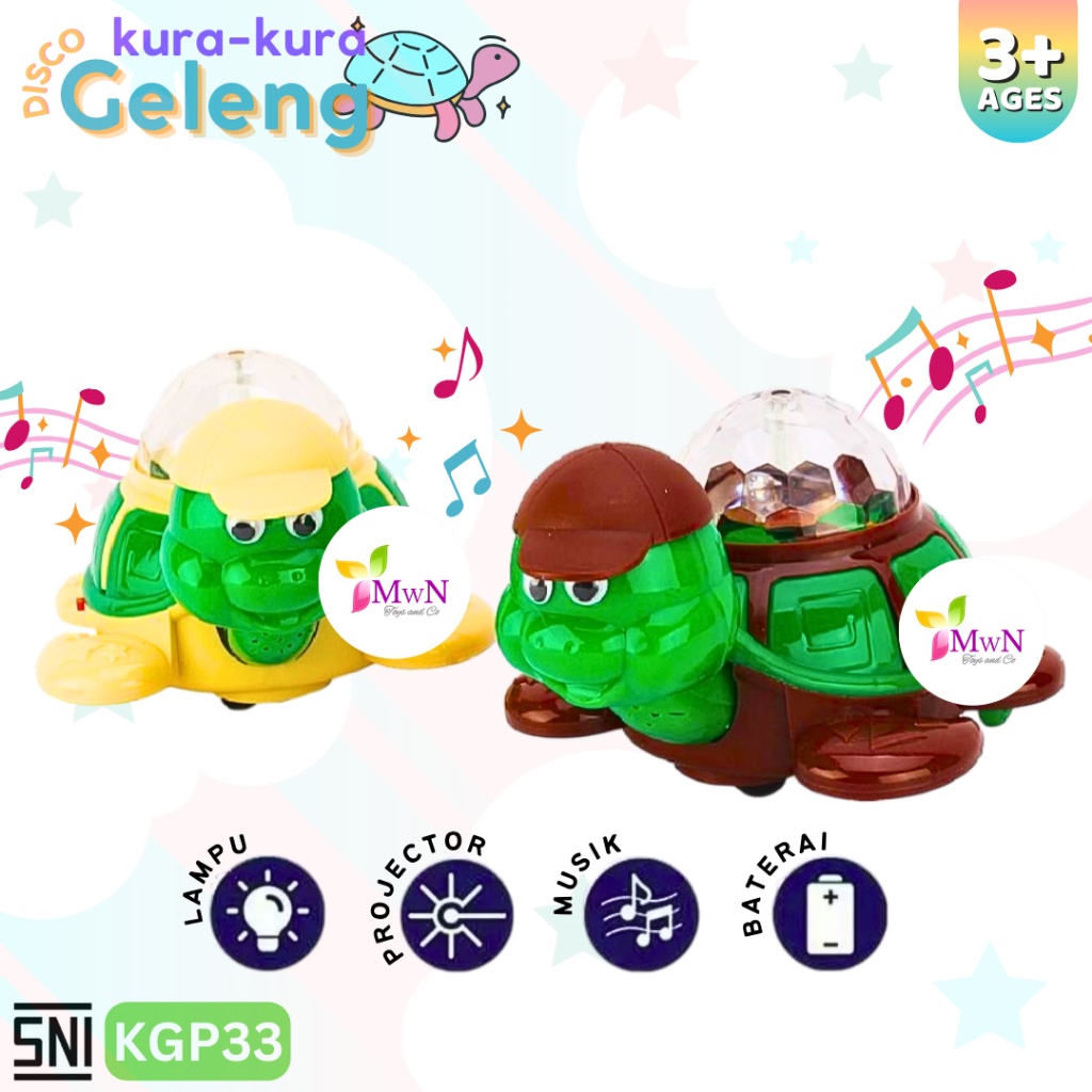 MWN Mainan Kura-Kura Geleng Disco Musik Lampu KGP33