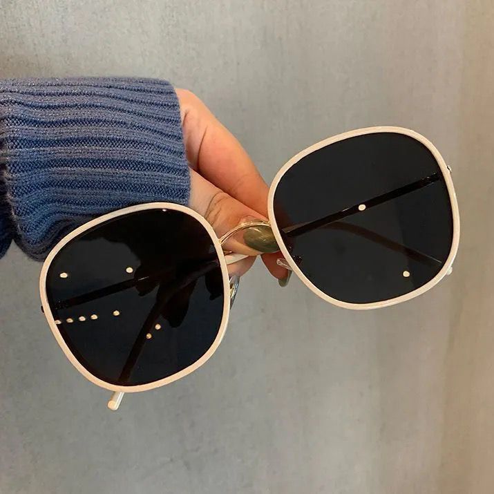 Kacamata Hitam Pria Wanita Frame Kotak Oversize Kacamata Anti UV Lensa bulat telur Besar