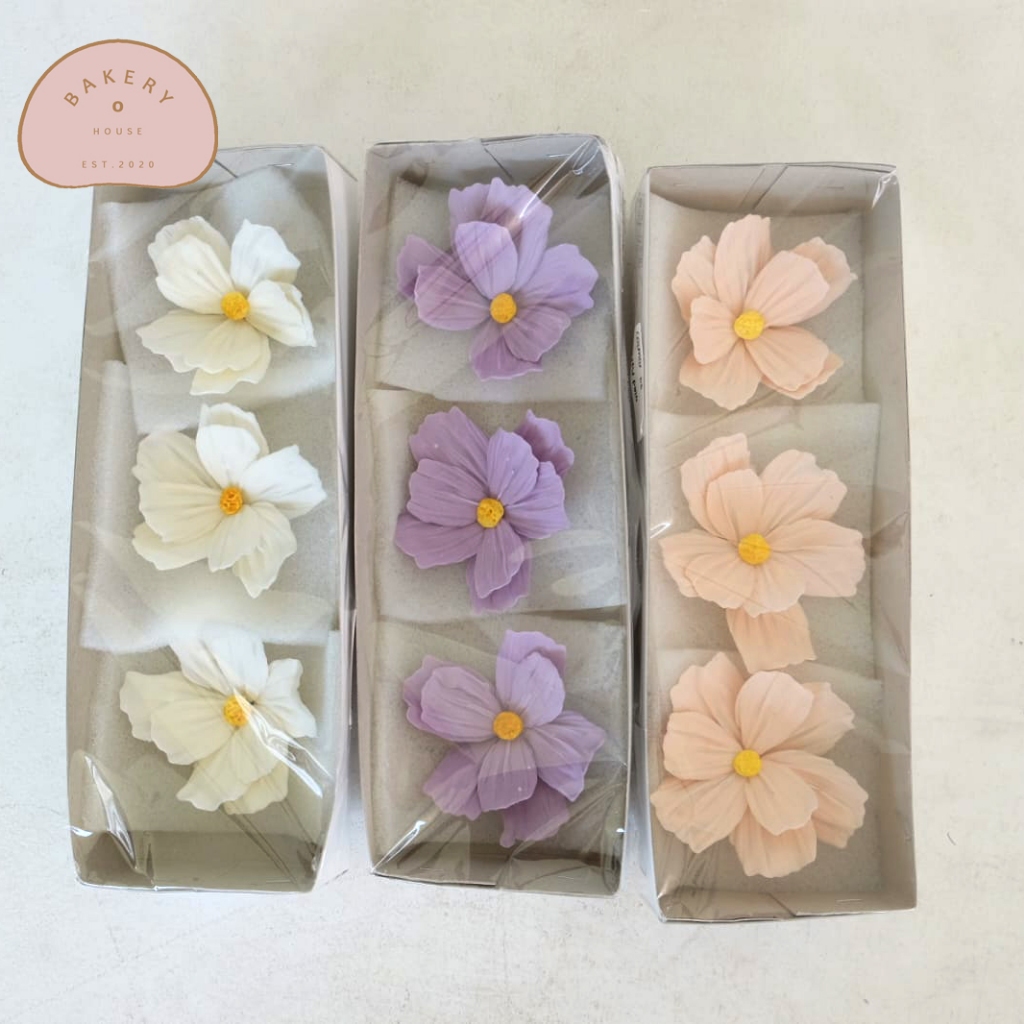 NEW // BUNGA GUMPASTE COSMOS 3PC / COSMOS FLOWER KEMBANG HIASAN KUE DEKORASI CAKE D.8cm 3 WARNA