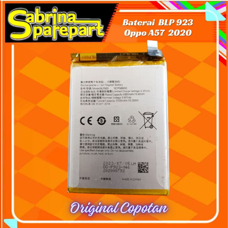 Baterai Battery Batre  Oppo A57 BLP923 Original Copotan