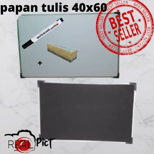 

Papan Tulis / Whiteboard Bolak-Balik Spidol dan Kapur Tulis Ukuran 40x60cm