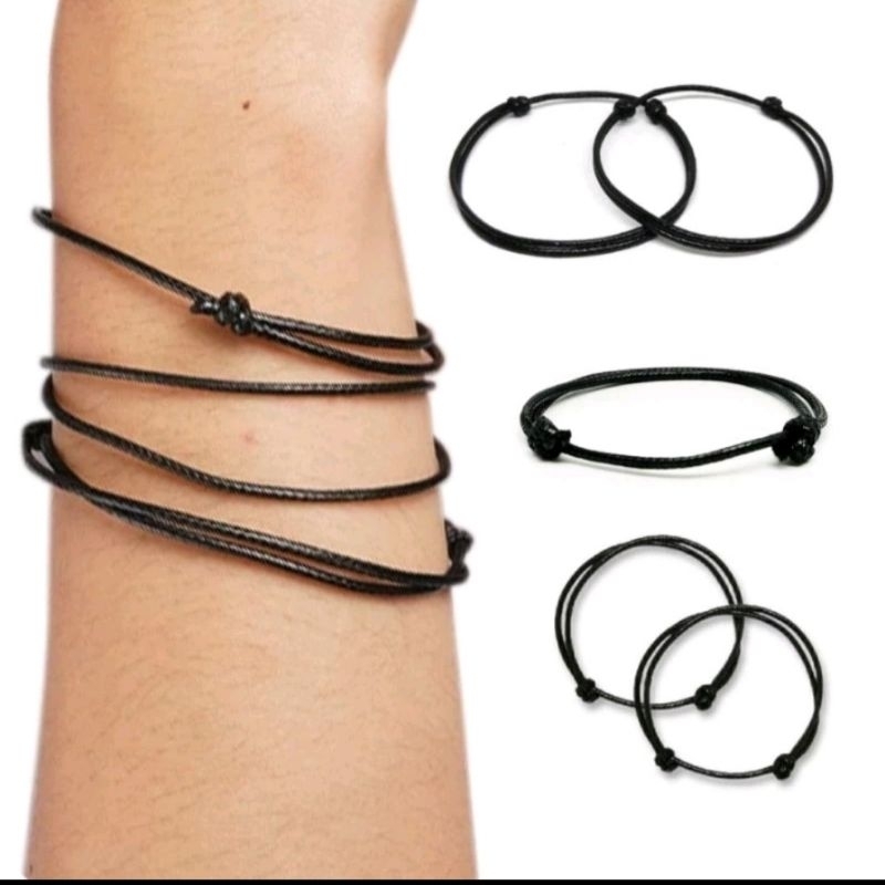 BPS - Gelang Tali Hitam Pria Wanita Polos Gelang 2mm