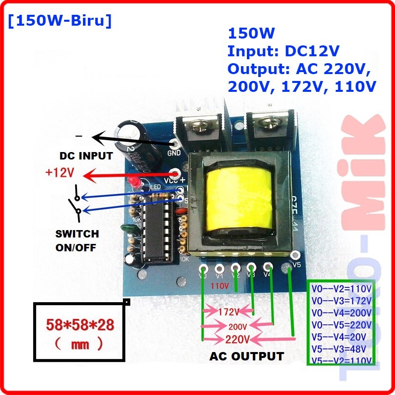 Modul Inverter dari DC 12V ke AC 220V 40W 150W