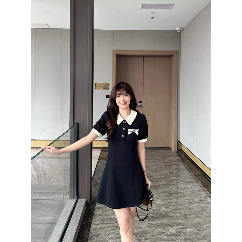 BLUEPINKCO Wonyoung Dress Black White Casual Fashion