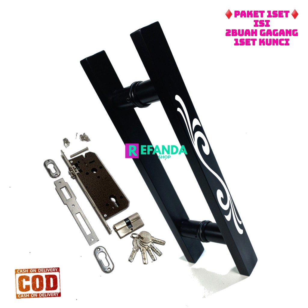 1set lock body kunci dan 2buah gagang tarikan pintu rumah minimalis pilihan panjang 33cm 45cm dan 60