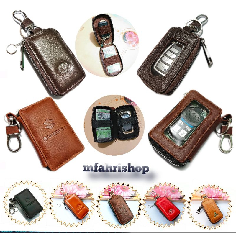 dompet kunci remote keyless mobil kulit asli original transparan double karet  dompet stnk