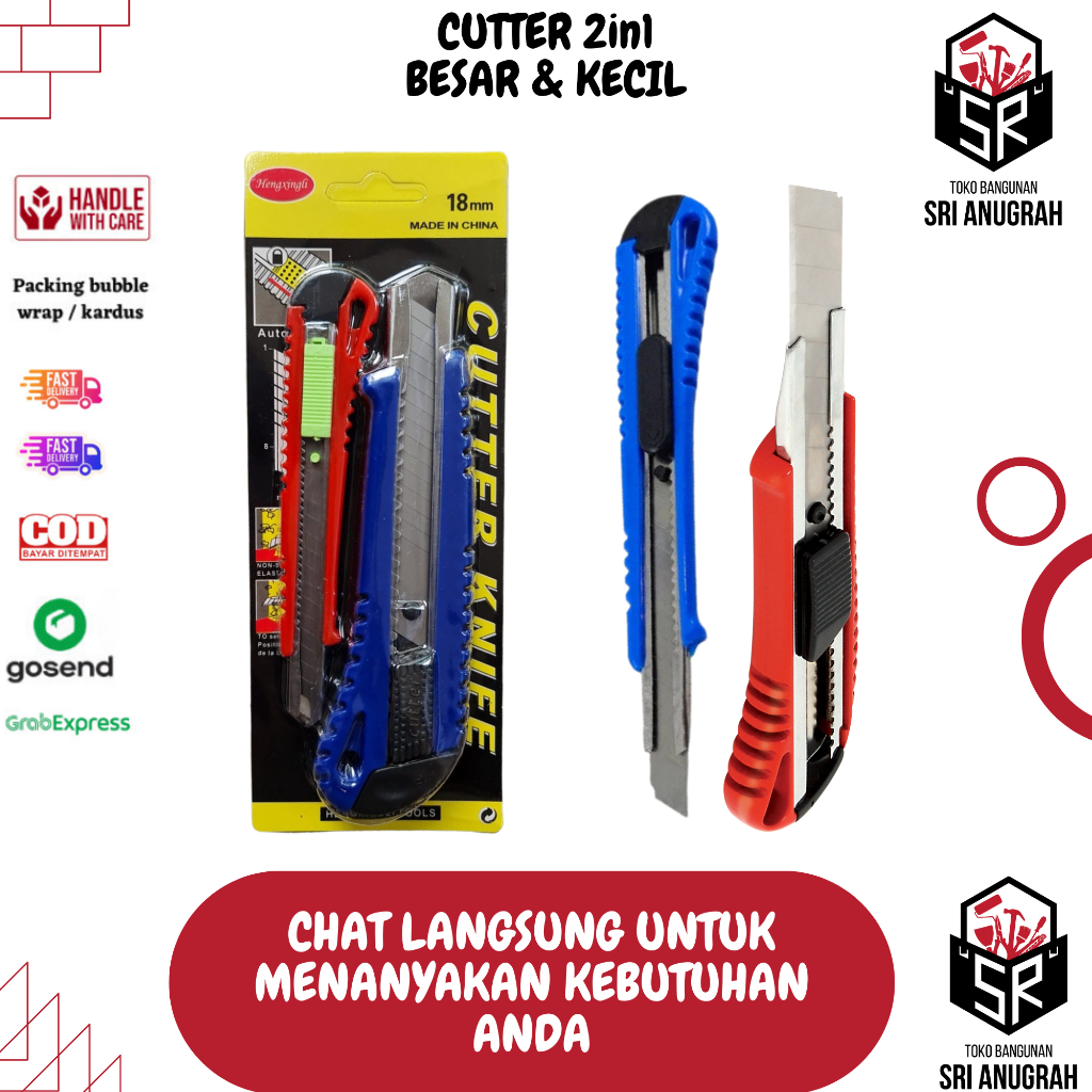 

Cutter Kater Karter Set isi 2PCS Besar dan Kecil Auto Lock 18mm