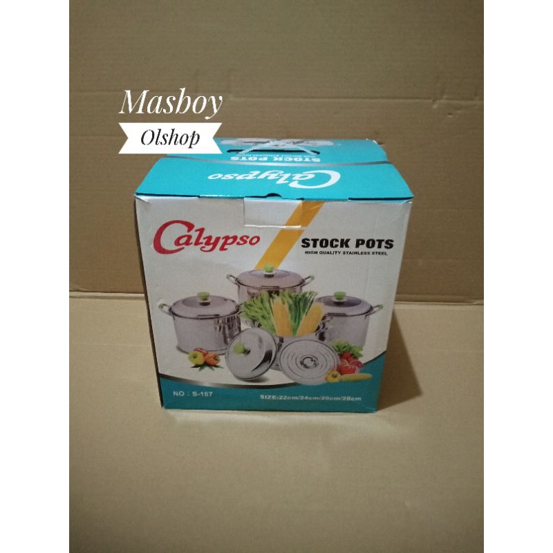 Panci Kukus Steamer Set Tutup Kaca Calypso / Panci Stock Pot Set